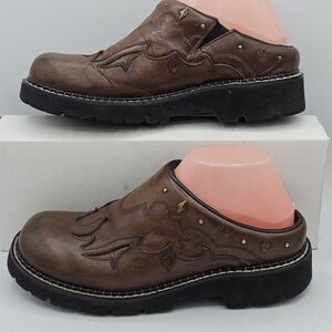 Vintage Y2K Roper Brown Leather Flame Clogs Size 8